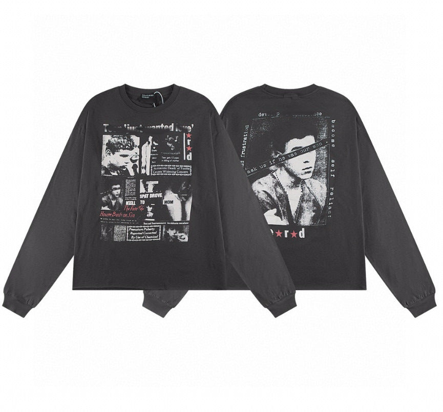 Camiseta Melancólica con Estampado de Retrato Ilustrado