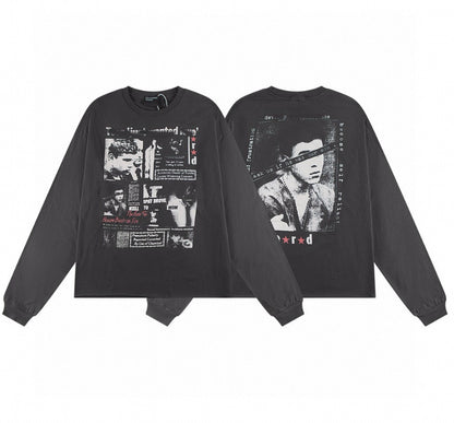 Camiseta Melancólica con Estampado de Retrato Ilustrado