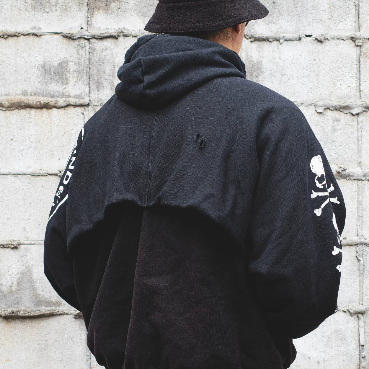 Skeleton Spliced Washed Ripped Zipper Jacket