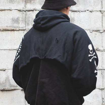 Skeleton Spliced Washed Ripped Zipper Jacket