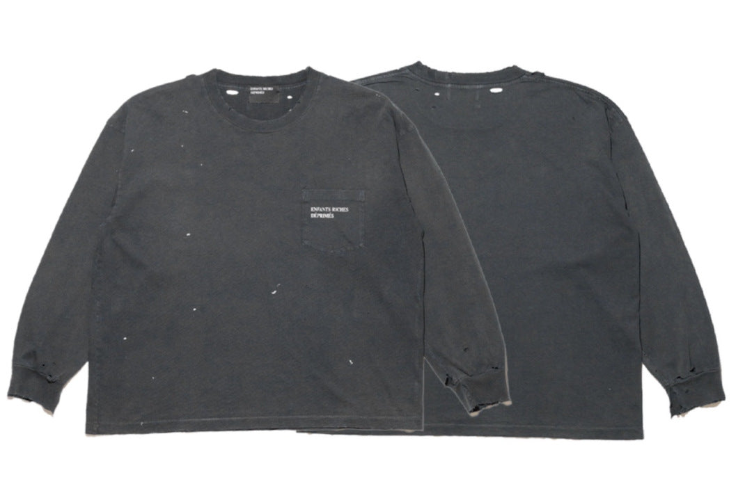 Camiseta Melancólica con Estampado de Retrato Ilustrado
