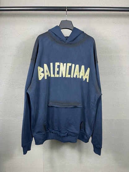 B家 Sudadera con Capucha Efecto Lavado Desgastado