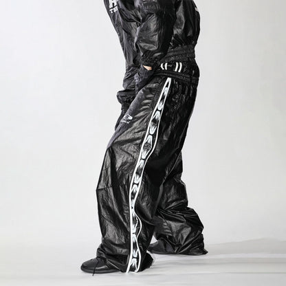 Runaway Edge 25AW Logo Zip Double Waist Glossy Coated Trousers