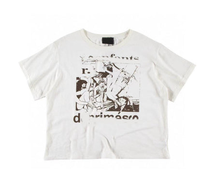 Camiseta Melancólica con Estampado de Retrato Ilustrado