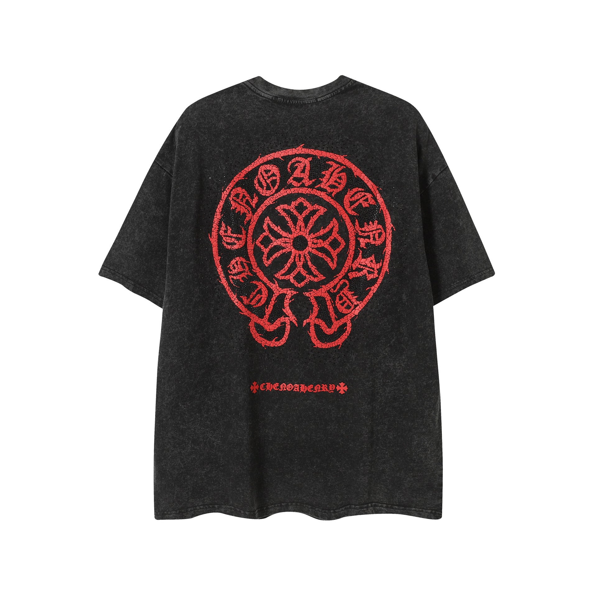 Camiseta Unisex Cruz Sánscrito Parche Metal Luminiscente