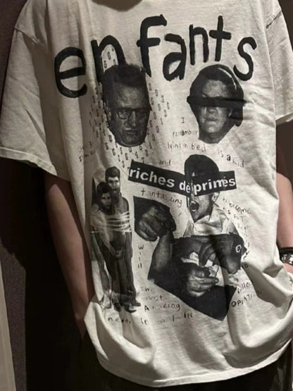 Camiseta Melancólica con Estampado de Retrato Ilustrado