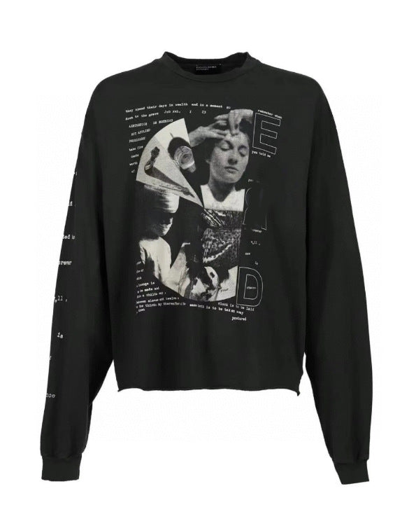 Camiseta Melancólica con Estampado de Retrato Ilustrado