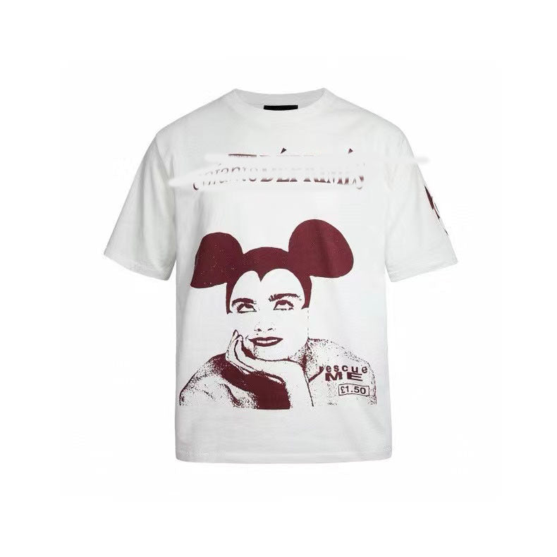 Camiseta Melancólica con Estampado de Retrato Ilustrado