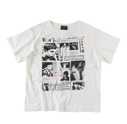 Camiseta Melancólica con Estampado de Retrato Ilustrado