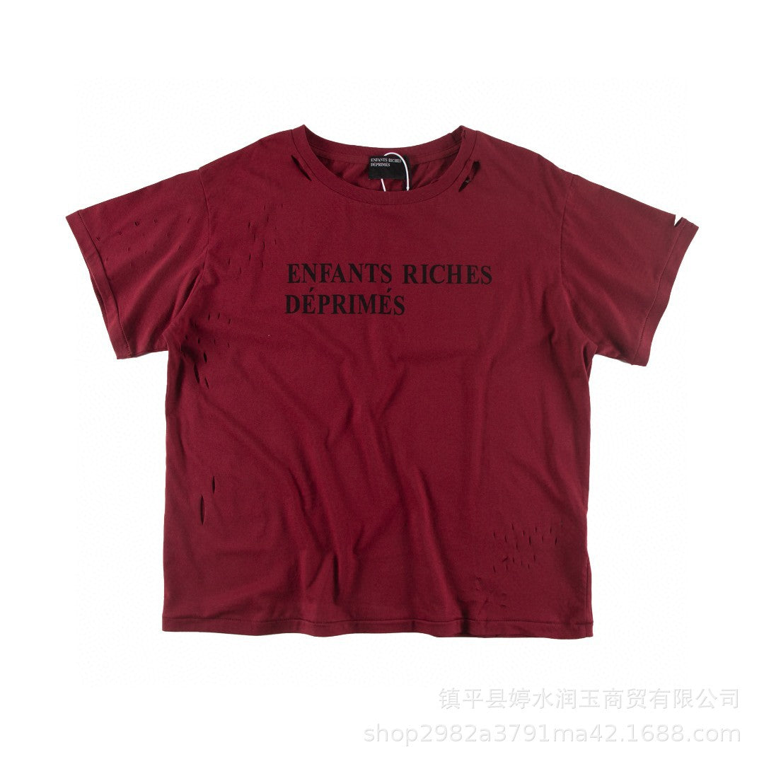 Camiseta Melancólica con Estampado de Retrato Ilustrado