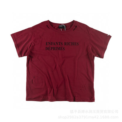 Camiseta Melancólica con Estampado de Retrato Ilustrado