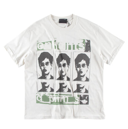Camiseta Melancólica con Estampado de Retrato Ilustrado