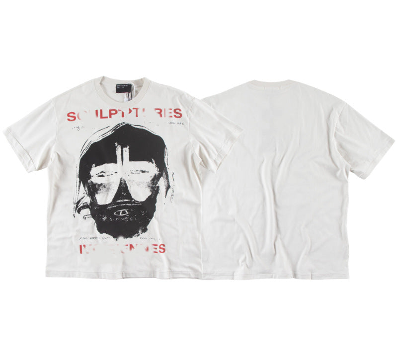 Camiseta Melancólica con Estampado de Retrato Ilustrado