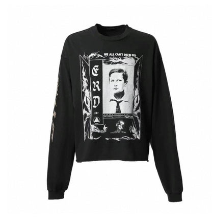 Camiseta Melancólica con Estampado de Retrato Ilustrado