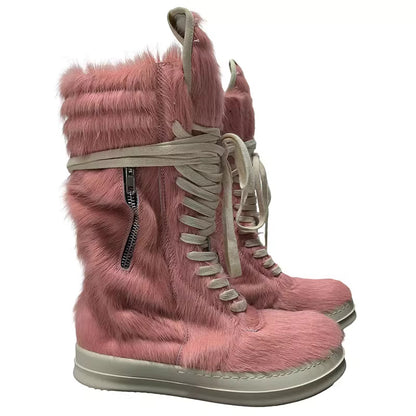 Rick Owens Cargo Geobasket Pony Hair Boots.
