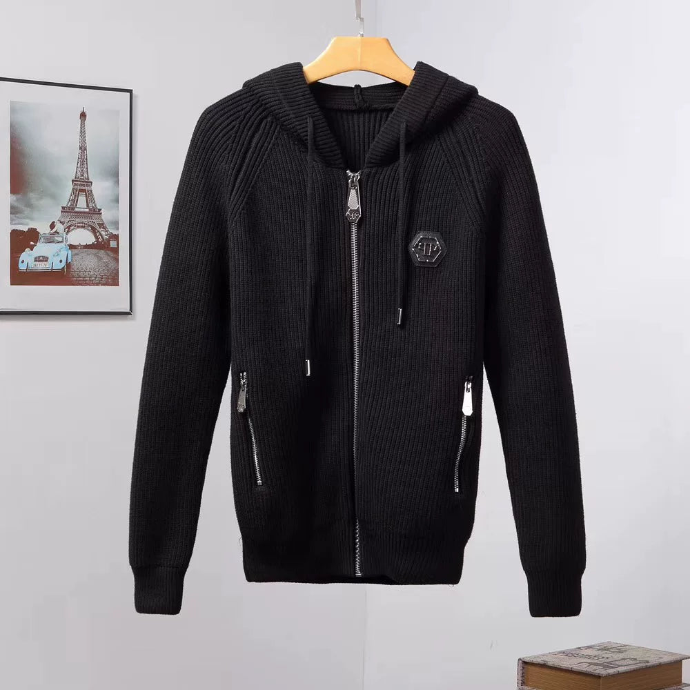 Chaqueta Cárdigan de Punto con Capucha y Cremallera