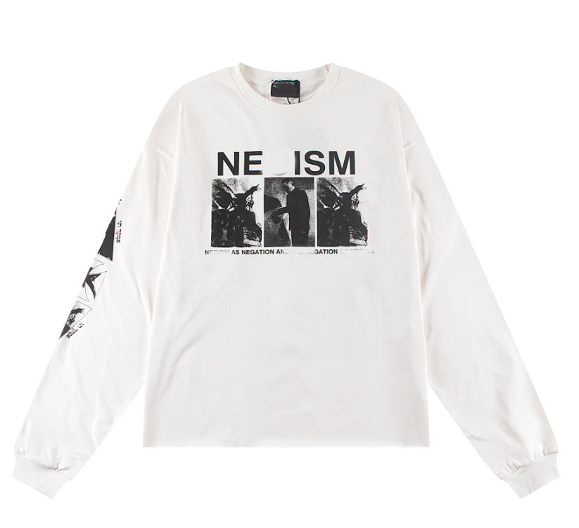 Camiseta Melancólica con Estampado de Retrato Ilustrado