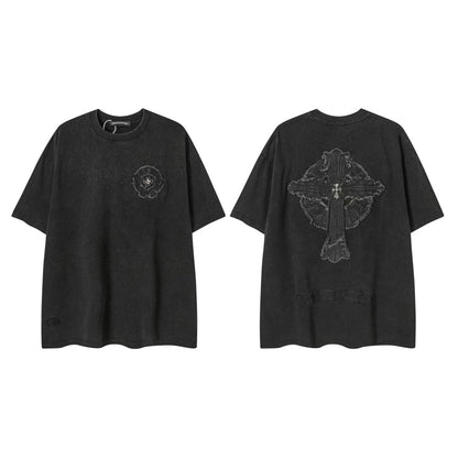 Camiseta Unisex Cruz Sánscrito Parche Metal Luminiscente