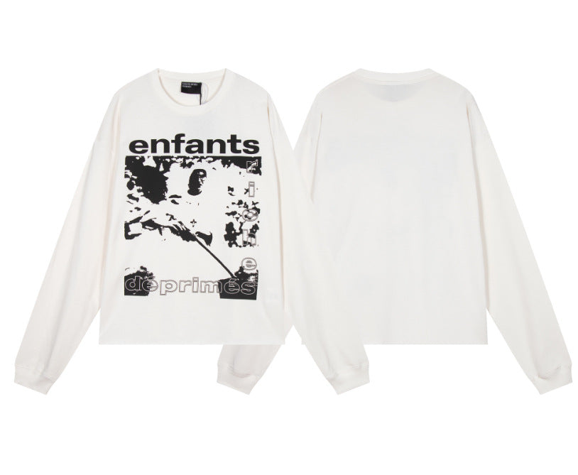 Camiseta Melancólica con Estampado de Retrato Ilustrado