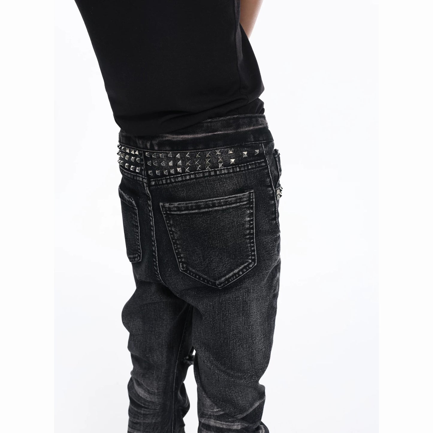 Ice Blue Cracked Washed Rivet Scimitar Skinny Jeans | 999853582721