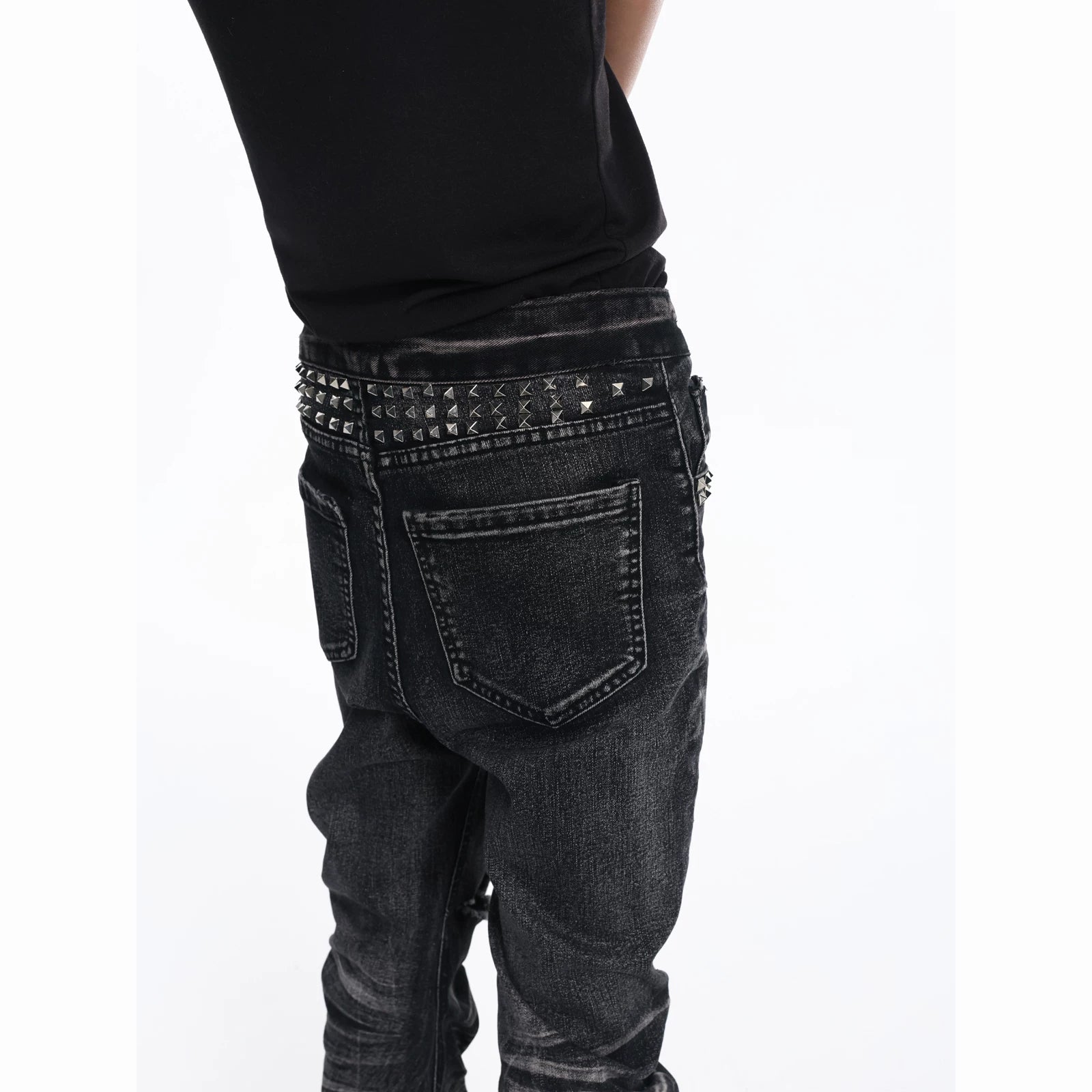 Ice Blue Cracked Washed Rivet Scimitar Skinny Jeans | 999853582721