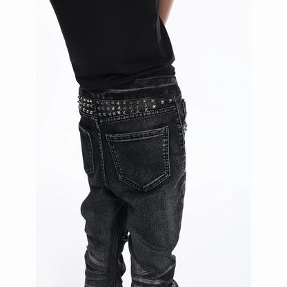 Ice Blue Cracked Washed Rivet Scimitar Skinny Jeans | 999853582721