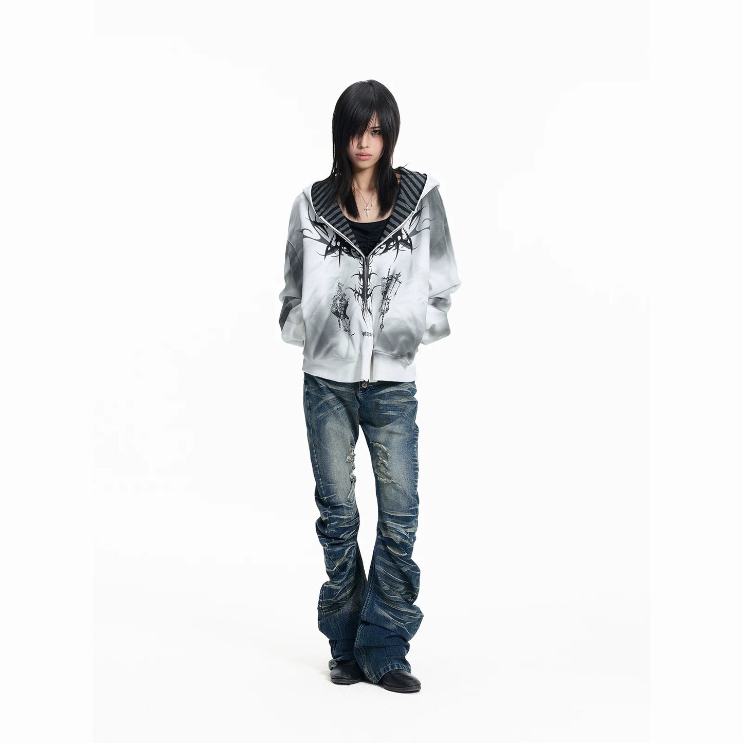 Ice Blue Cracked Washed Rivet Scimitar Skinny Jeans | 999853582721