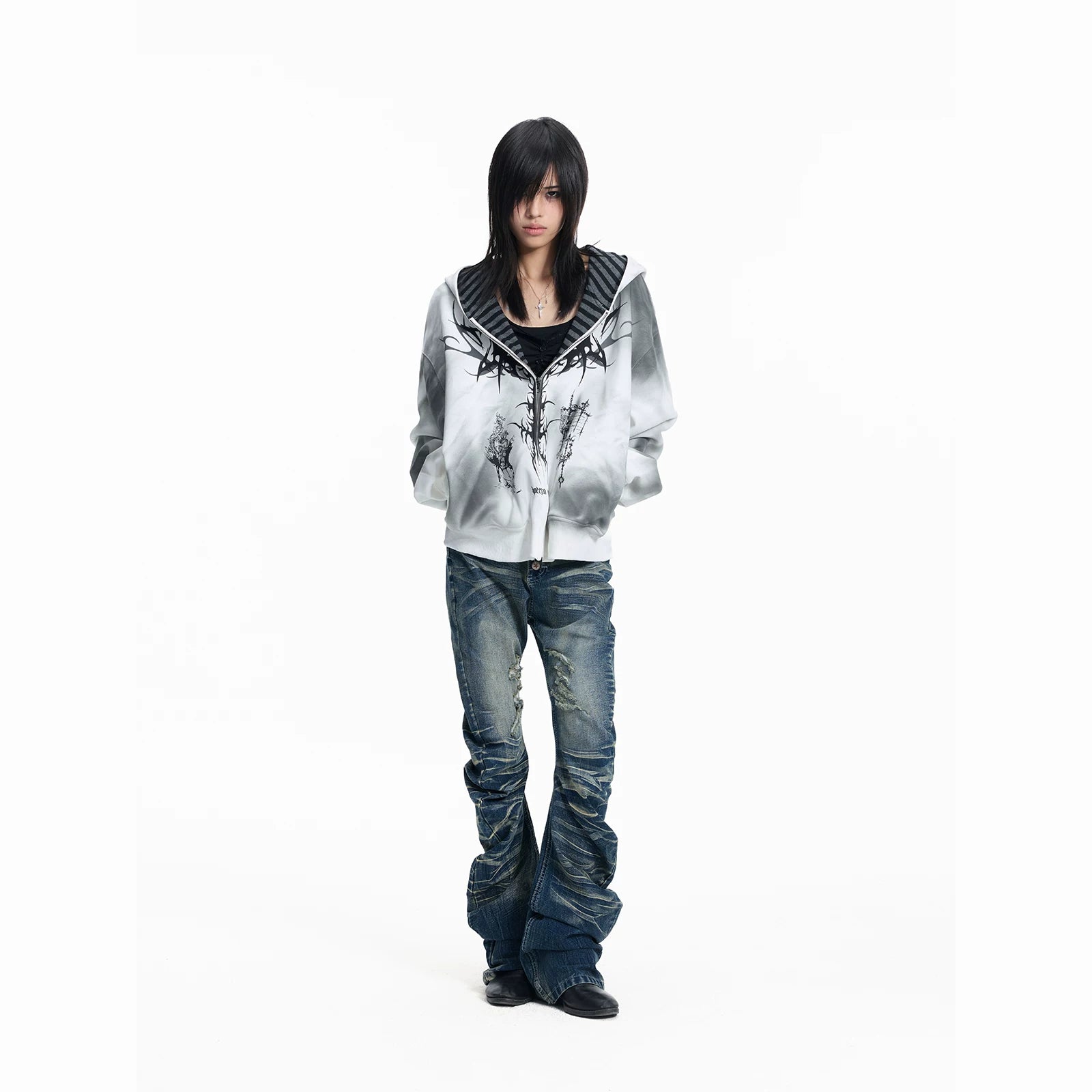 Ice Blue Cracked Washed Rivet Scimitar Skinny Jeans | 999853582721