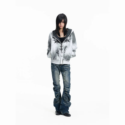 Ice Blue Cracked Washed Rivet Scimitar Skinny Jeans | 999853582721