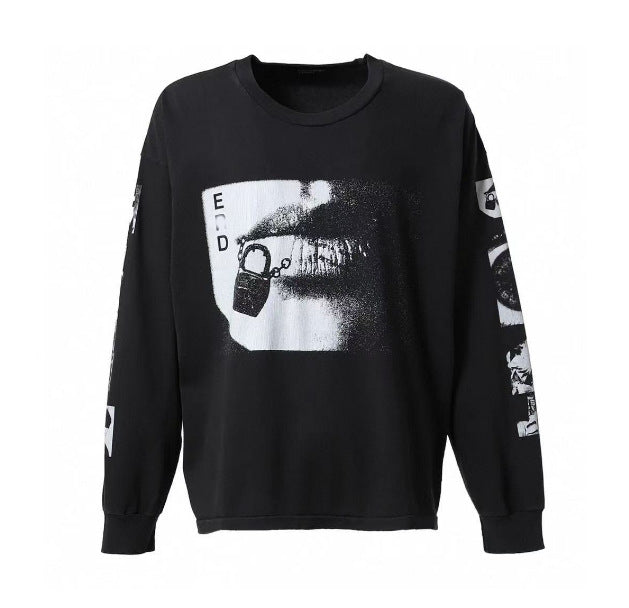 Camiseta Melancólica con Estampado de Retrato Ilustrado