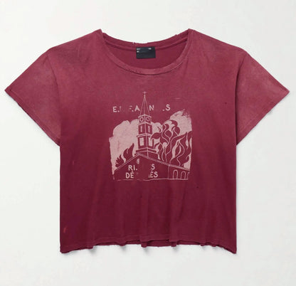 Camiseta Melancólica con Estampado de Retrato Ilustrado