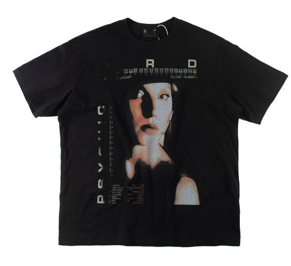 Camiseta Melancólica con Estampado de Retrato Ilustrado