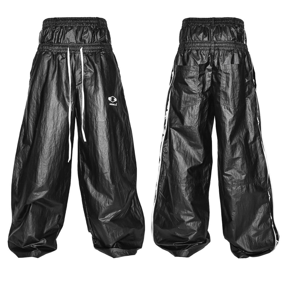 Runaway Edge 25AW Logo Zip Double Waist Glossy Coated Trousers