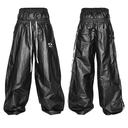 Runaway Edge 25AW Logo Zip Double Waist Glossy Coated Trousers