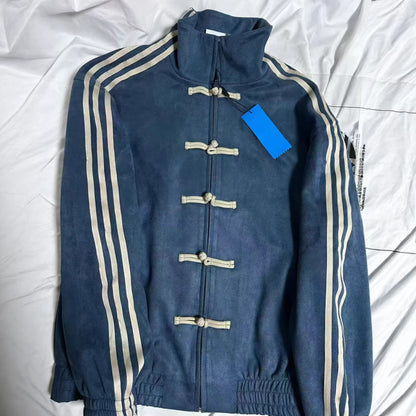 New Chinese Style Suede Unisex Stand Collar Jacket