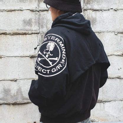 Skeleton Spliced Washed Ripped Zipper Jacket