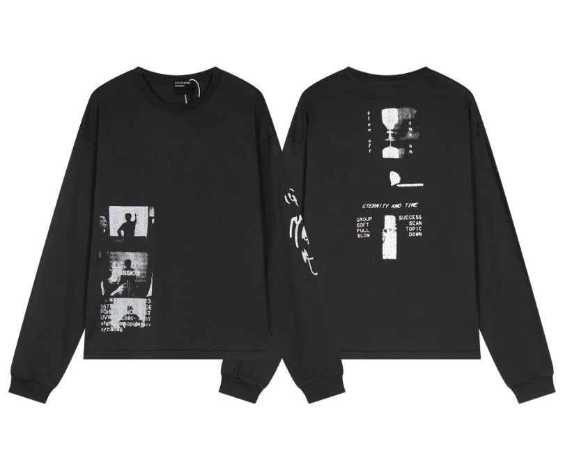 Camiseta Melancólica con Estampado de Retrato Ilustrado