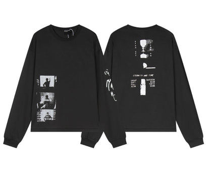 Camiseta Melancólica con Estampado de Retrato Ilustrado