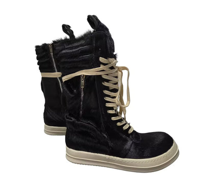 Rick Owens Cargo Geobasket Pony Hair Boots.