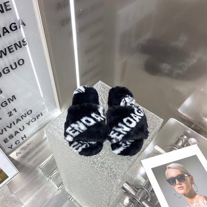 Balenciaga Fur Slide Sandals