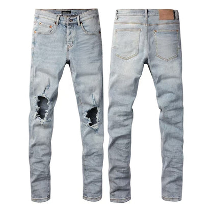 Jeans Slim Rotos Efecto Desgastado Hiphop