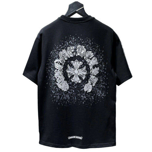 Camiseta Unisex Cruz Sánscrito Parche Metal Luminiscente