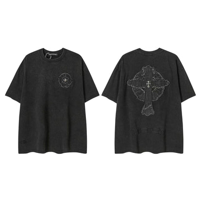 Camiseta Unisex Cruz Sánscrito Parche Metal Luminiscente