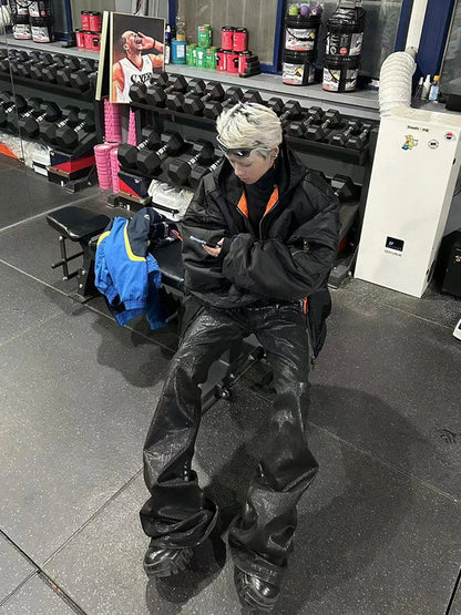 Pantalones Vaqueros Acampanados de Mezclilla Oscura con Revestimiento de Cera