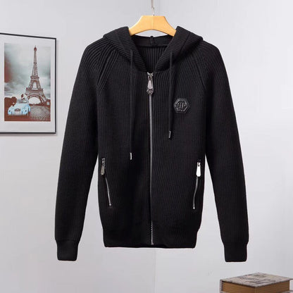 Chaqueta Cárdigan de Punto con Capucha y Cremallera