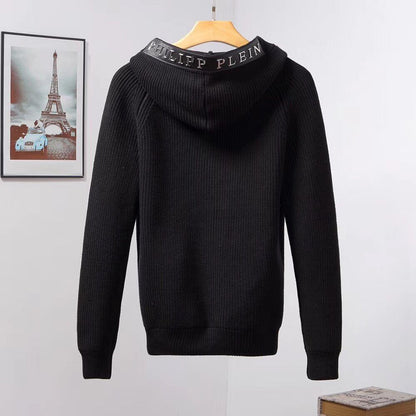 Chaqueta Cárdigan de Punto con Capucha y Cremallera