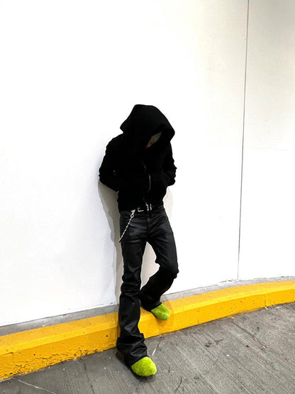 Pantalones Vaqueros Acampanados de Mezclilla Oscura con Revestimiento de Cera