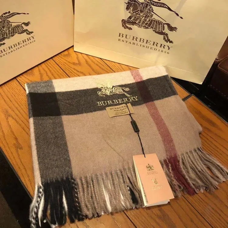 Burberry Style Heart Plaid Cashmere Scarf